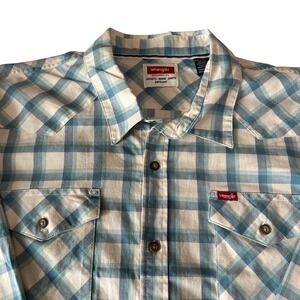 Wrangler 2XL Premium Five Star Plaid Western Cowboy Shirt Long Sleeve‎ Blue